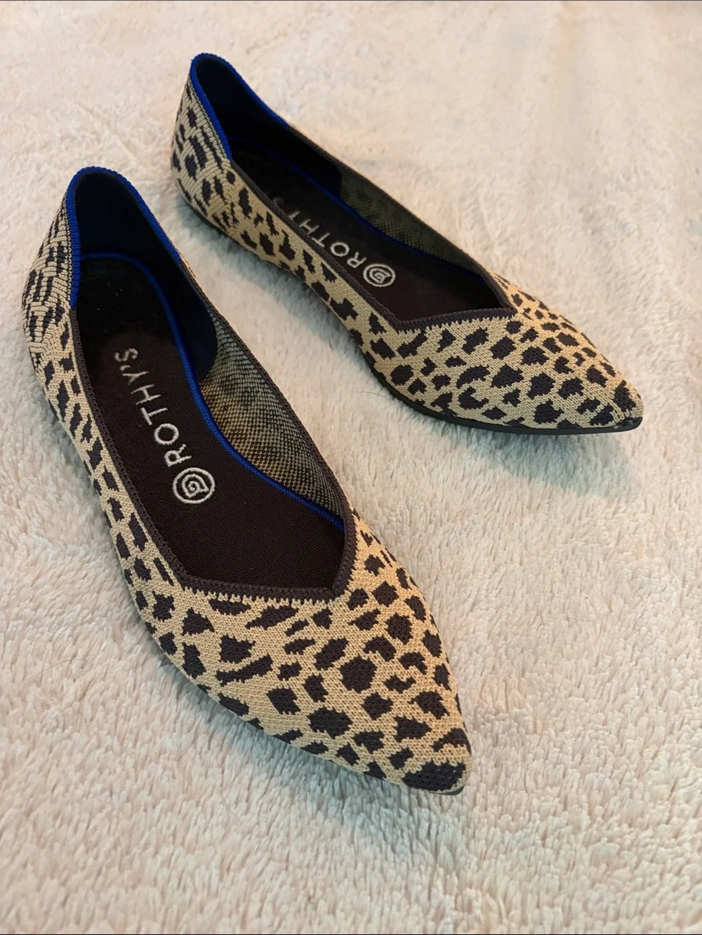 Rothy's Leopard Knit Pointed-Toe Flats in Beige and Black
